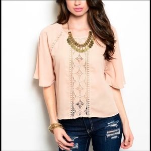 Carlota Chic Front Lace and Flutter Short Sleeve Blouse. M